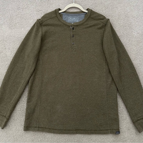 Eddie Bauer Green Long Sleeve Waffle Knit Thermal Henley Shirt - Picture 4 of 14
